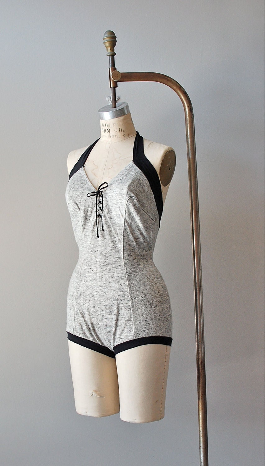 1930s swimsuit / vintage 30s bathing suit / Marled Knit swimsuit