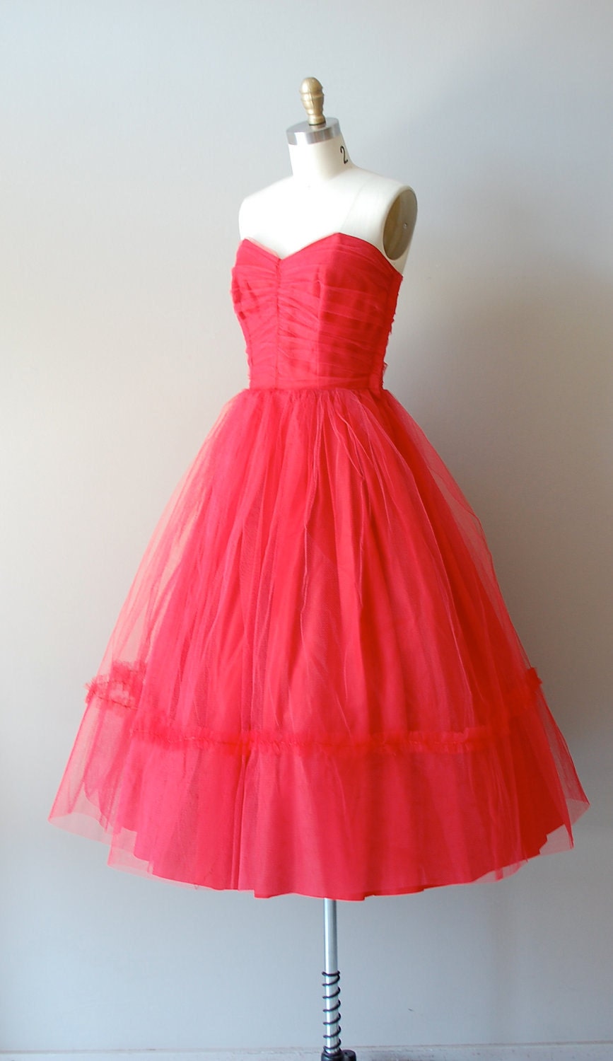 1950s dress / strapless tulle 50s dress / Fools Rush In
