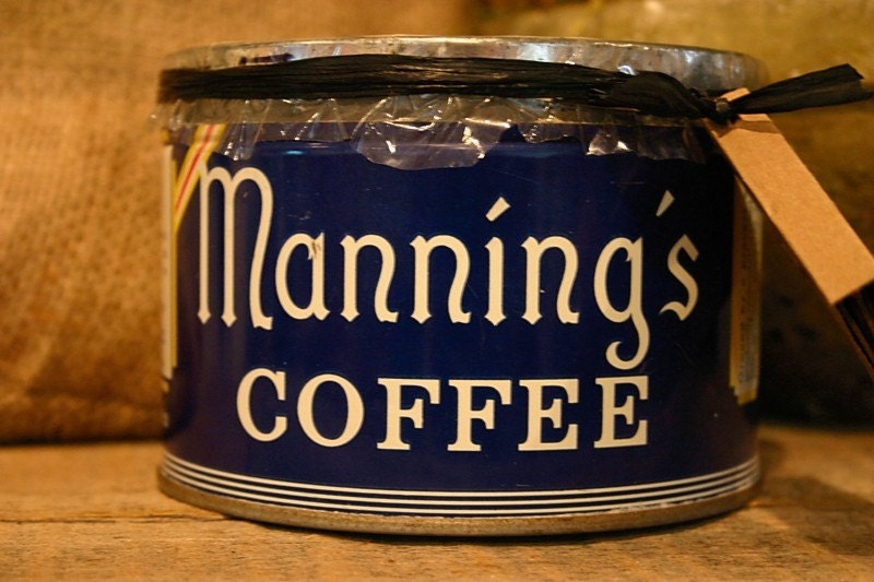 Unique Eco-Friendly Hand-Poured Soy Wax Candle In Vintage MANNINGS Coffee Tin Can Antique GREAT for Coffee Lovers
