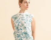 60s NOS/NWT Blue/Seafoam Floral Tank / Floral Blouse