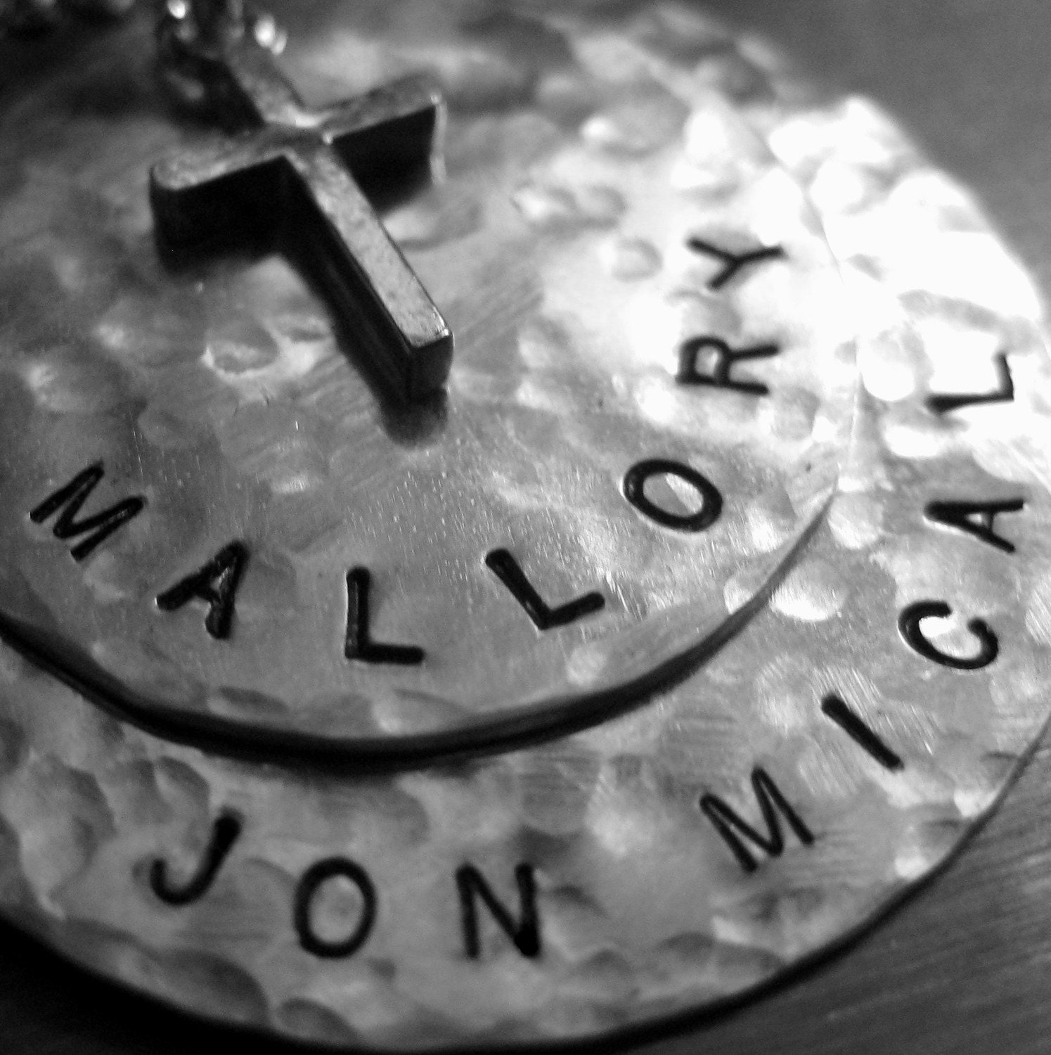 Personalized Cross Necklace - TWO LAYER Sterling Silver Necklace - 3/4" and 1" - Hand Stamped Cross Necklace