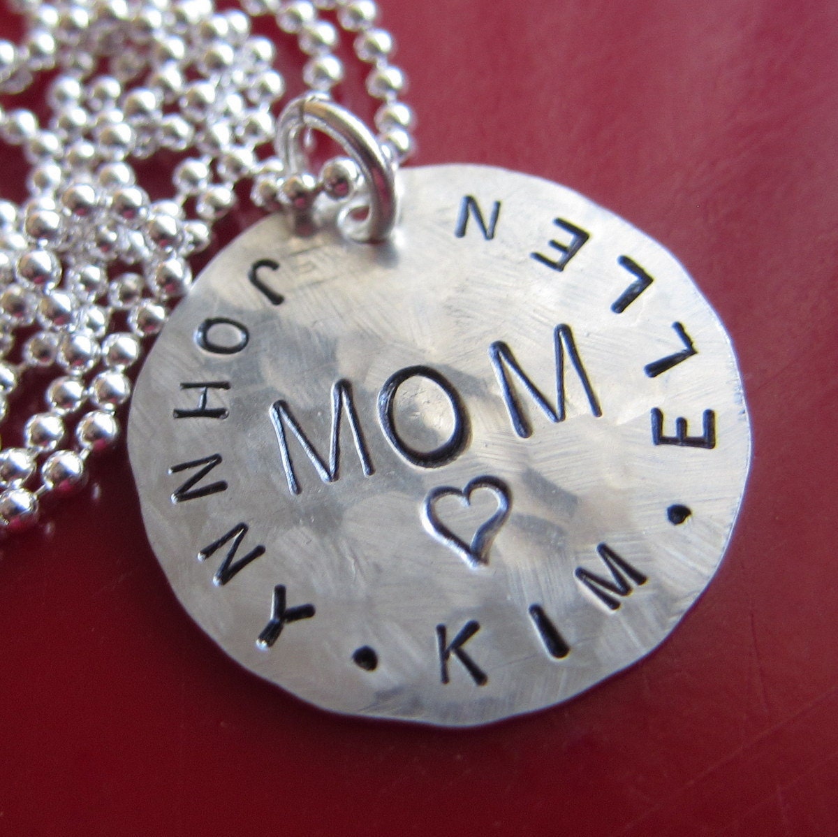 Gift for Mom - Hand Stamped Mother's Day Necklace - 3/4" Sterling Silver Personalized Necklace - Custom Handstamped