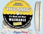 Hug Snug Seam Binding 100-yds Roll 1/2inch Wide Hug Snug - 005 - WINTER WHITE - 100 percentage Woven-edge Rayon - Wash 'n Wear - made in USA