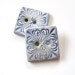 Very Large Square Pale Blue Ceramic Buttons, patterned x2