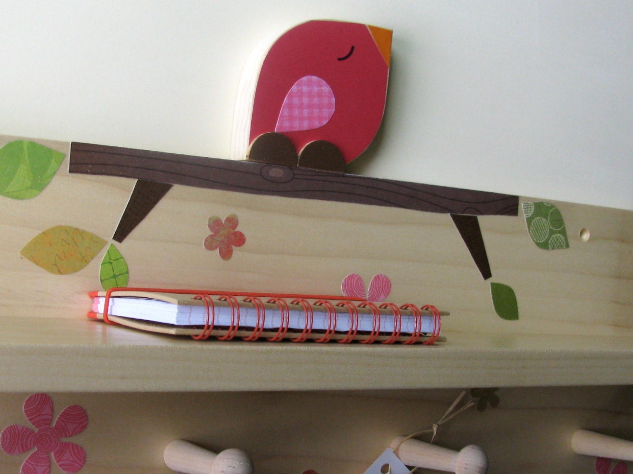 Hot Pink Bird Shelf and Peg Rack combination - eco-friendly- by Maple Shade Kids