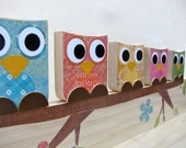 Family of 5 Owl Shelf /Peg Rack Combo - eco friendly by Maple Shade Kids