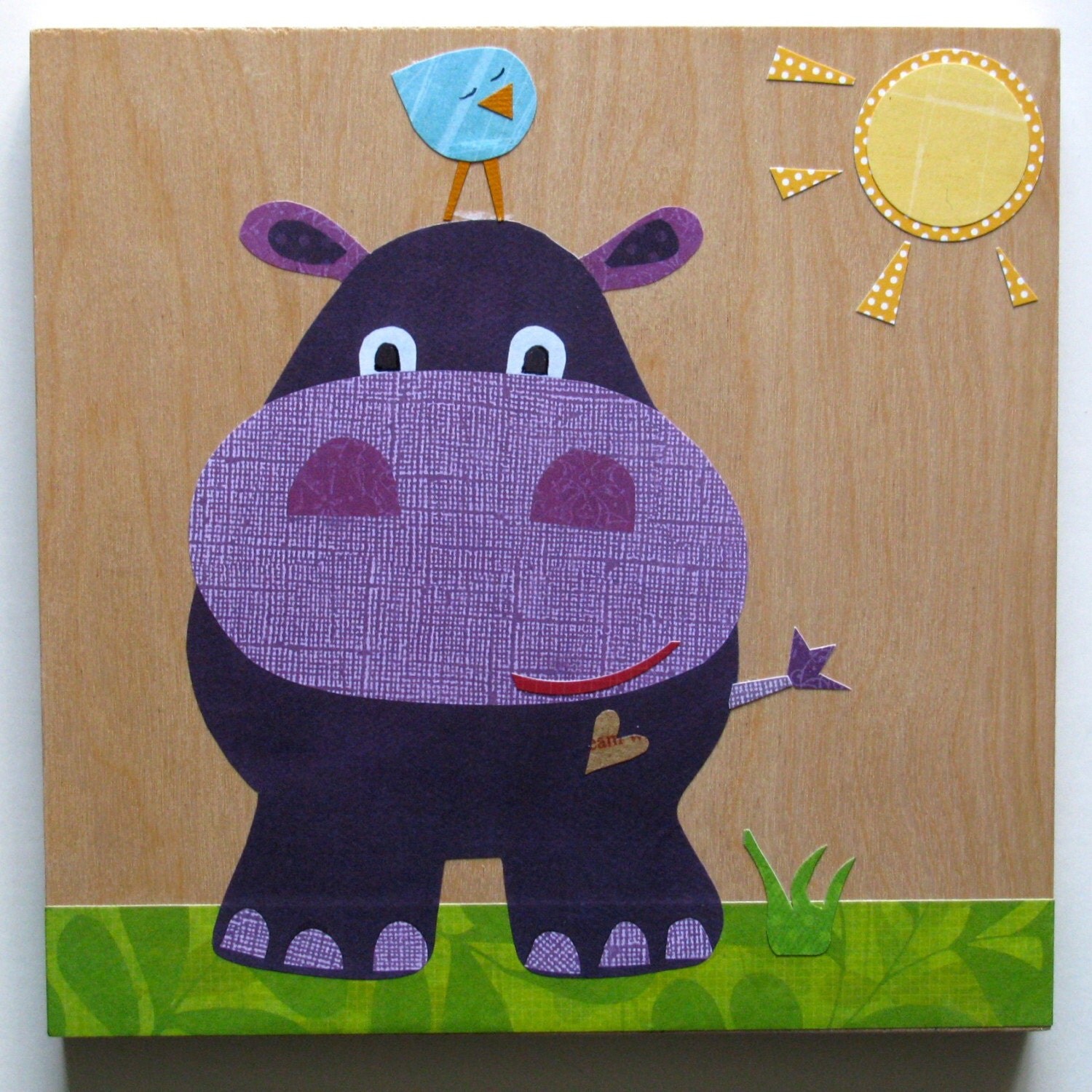 Hippo and Bluebird Collage - eco friendly - by Maple Shade Kids