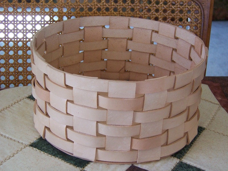 Round Woven Leather Basket