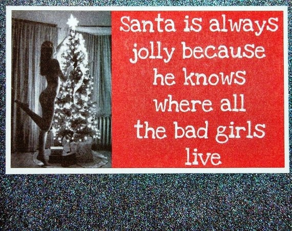 Santa is always jolly, he knows the bad girls greeting card