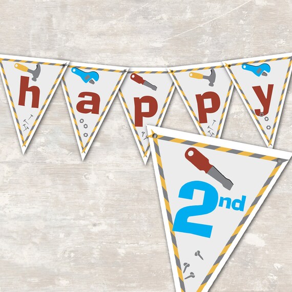PRINT & SHIP Under Construction Birthday Party Pennant Banner ("Happy 1st Birthday") Il_570xn