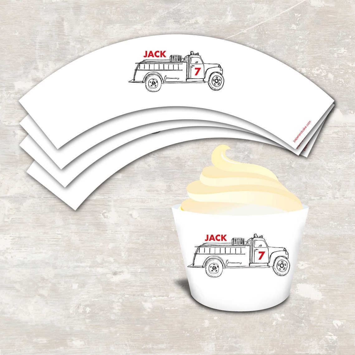 PRINT & SHIP Fire Truck Birthday Party Cupcake Wraps (set of 12) Il_570xn