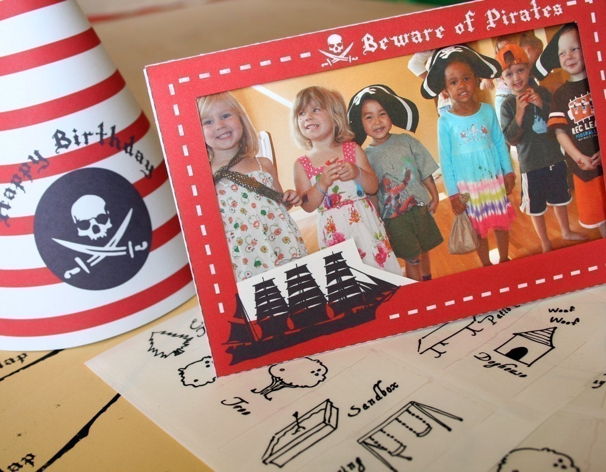 Pirate Birthday Party - Invitation, Pennant Banner, Crown and More - Printable Download PDF