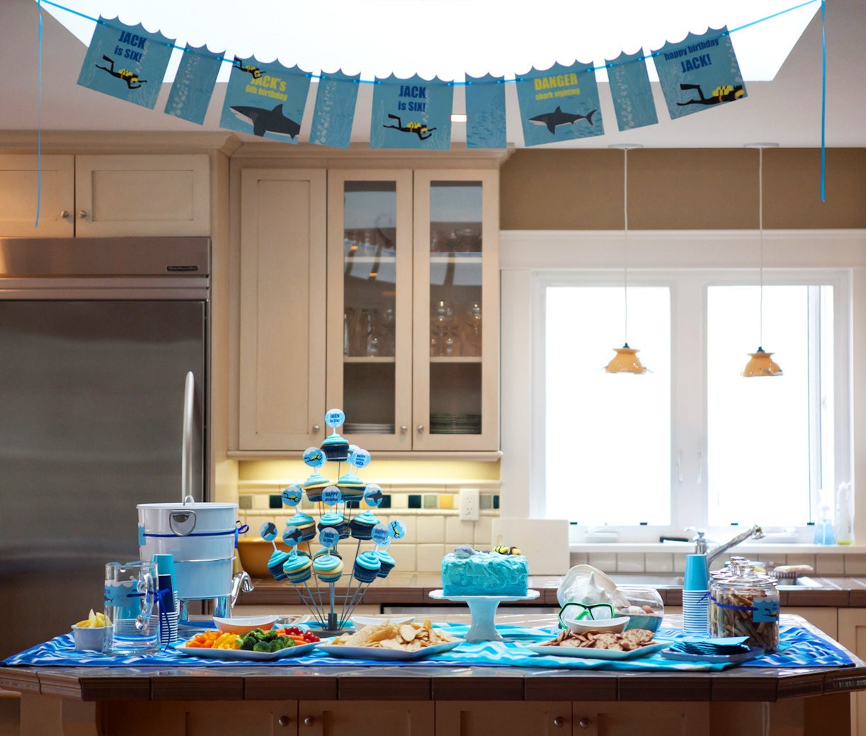 Shark and scuba Birthday PRINTABLE Party Collection - You Customize EDITABLE TEXT Instant Download