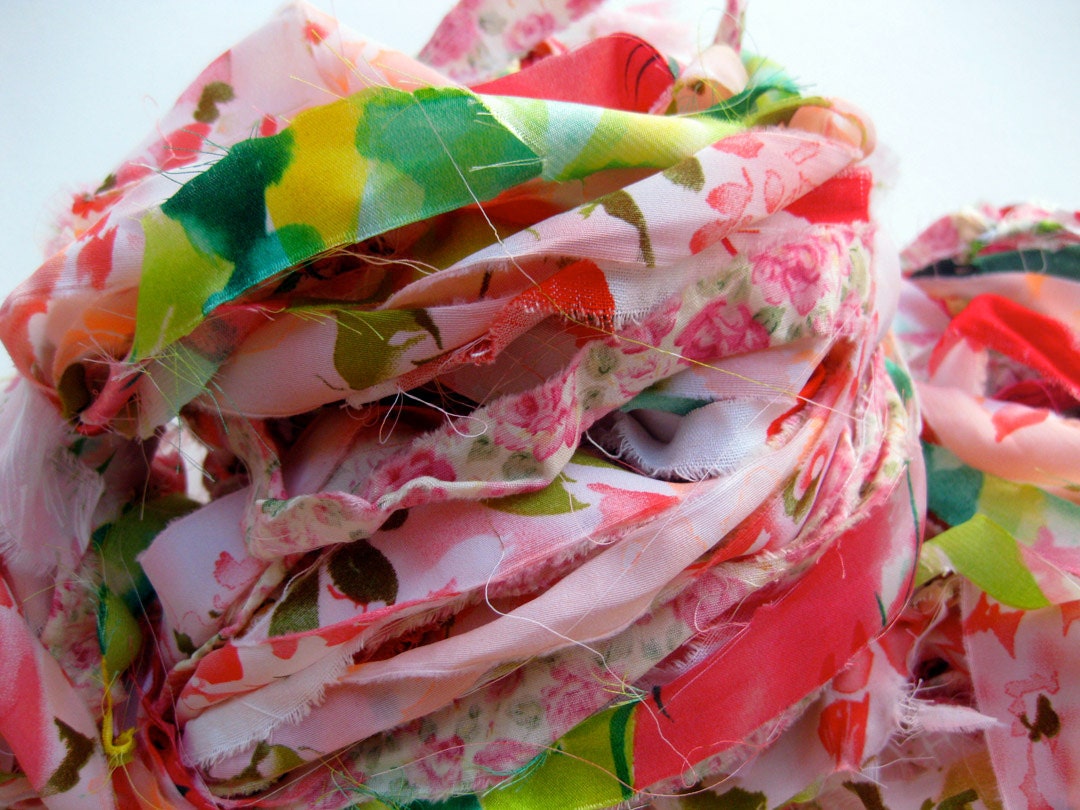 SALE 20% OFF-Pink patchwork fabric ribbon yarn, smooth
