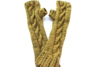 Hand knit cabled fingerless texting gloves - fingerless mittens - 3"cuff with cable - ready to ship