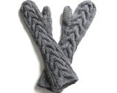 Hand knit  - Handmade pure chunky wool -  Bella twilight pewter grey elbow length mittens - ready to ship