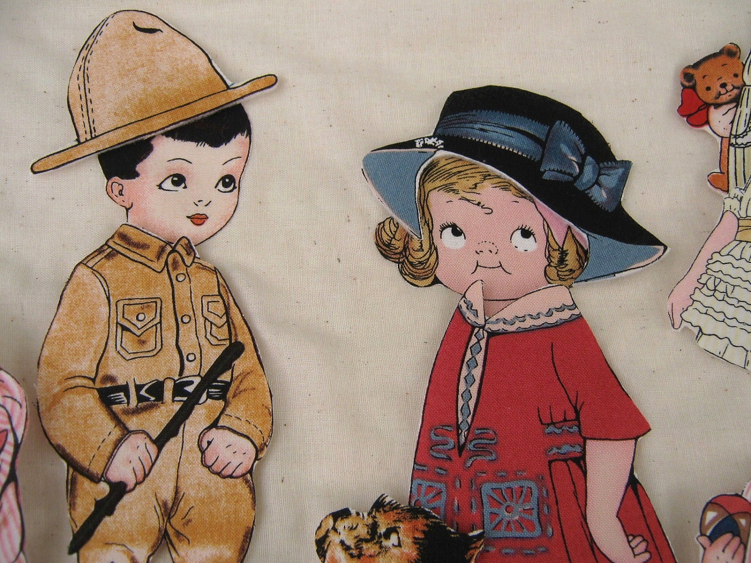 Paper Dolls , Boy And Girl , Fabric