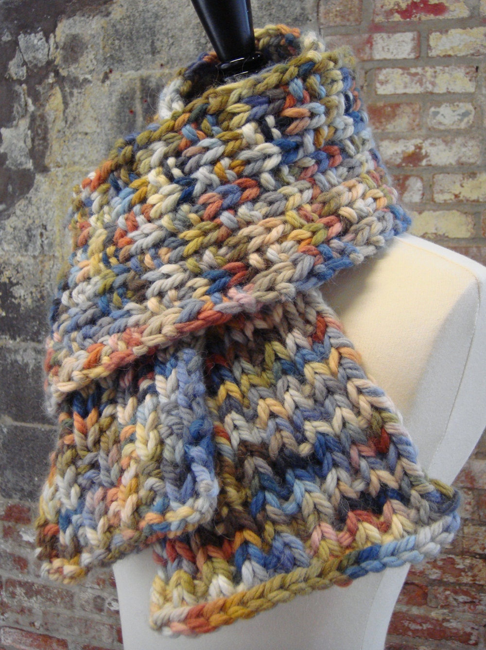 Blue, Green, Yellow, Pink, Brown Wool Alpaca Scarf - Ready to Ship