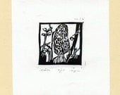 Tiny Morel Linocut