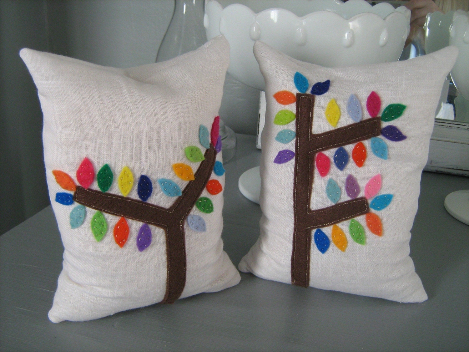 Mod Tree Bean Bag Bookends on White Linen