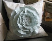 French Rose Linen Pillow- in French Blue and Robin Egg Blue