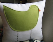 Sage Green Birdie Pillow on White Linen