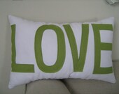 LOVE Pillow in White and Sage Green