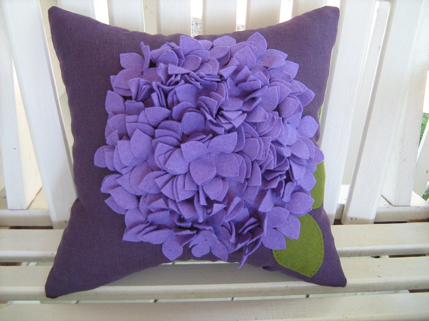 Purple Hydrangea Pillow in Linen and Felt