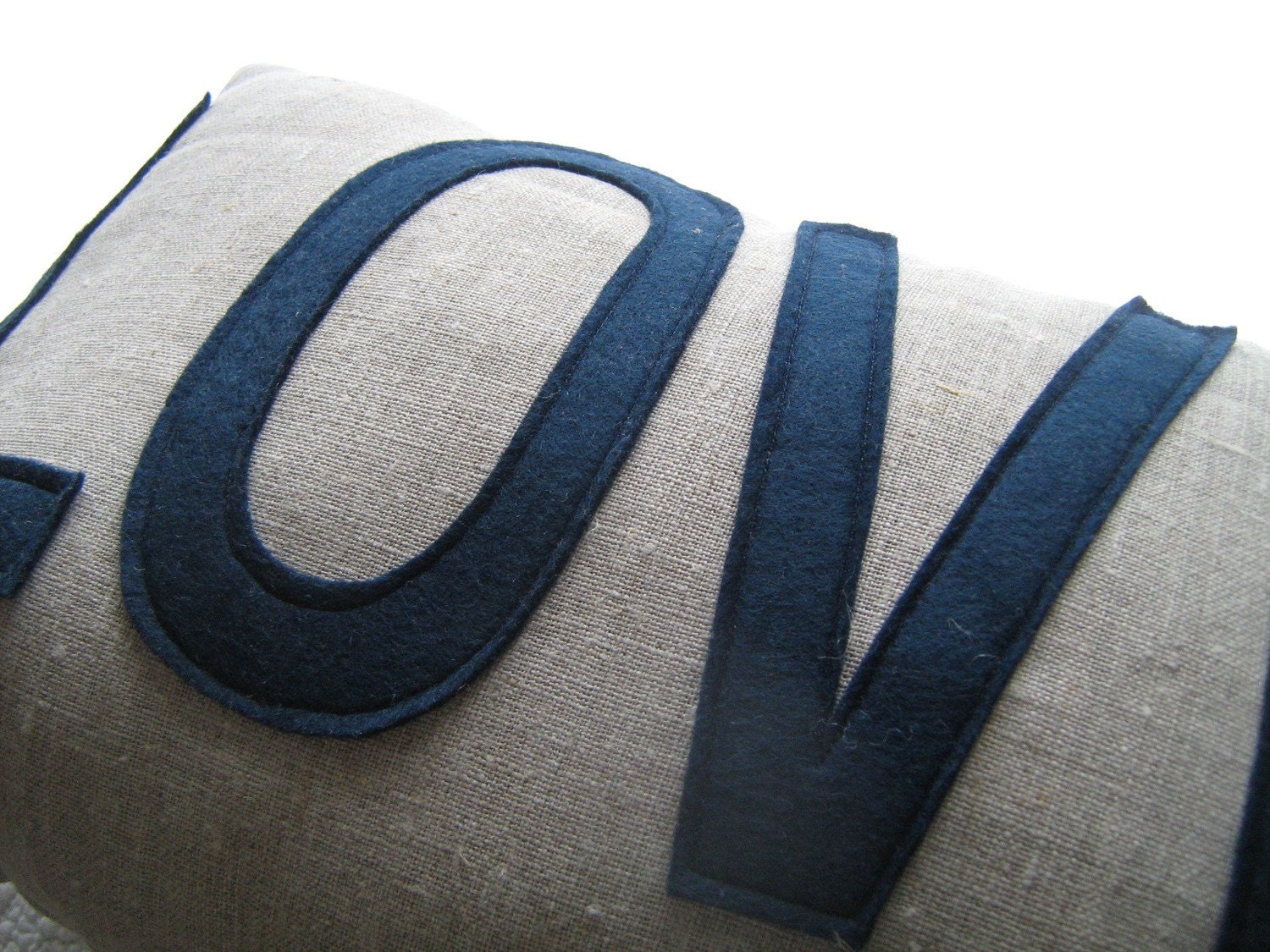 Love Pillow in Oatmeal Linen and Navy Felt