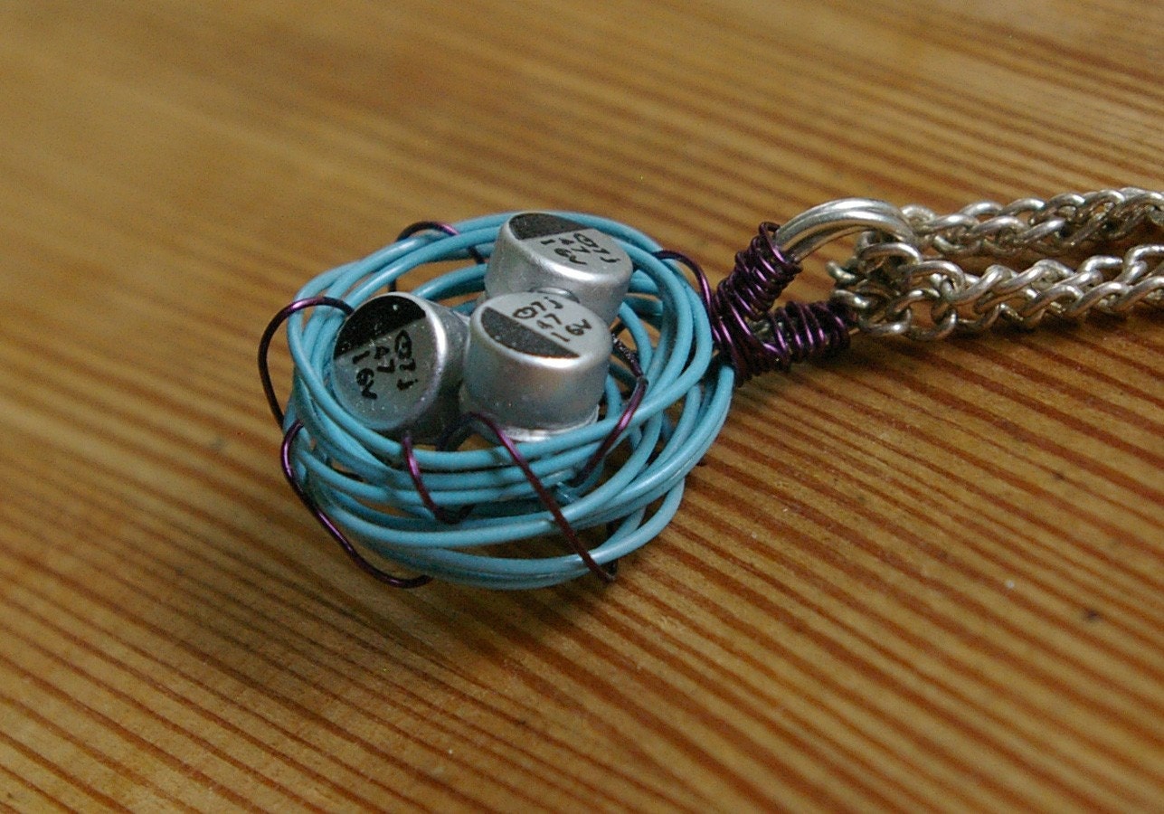 Enamel Bird's Nest with Capacitor Eggs