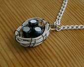 Enamel Bird's Nest Necklace and Earrings