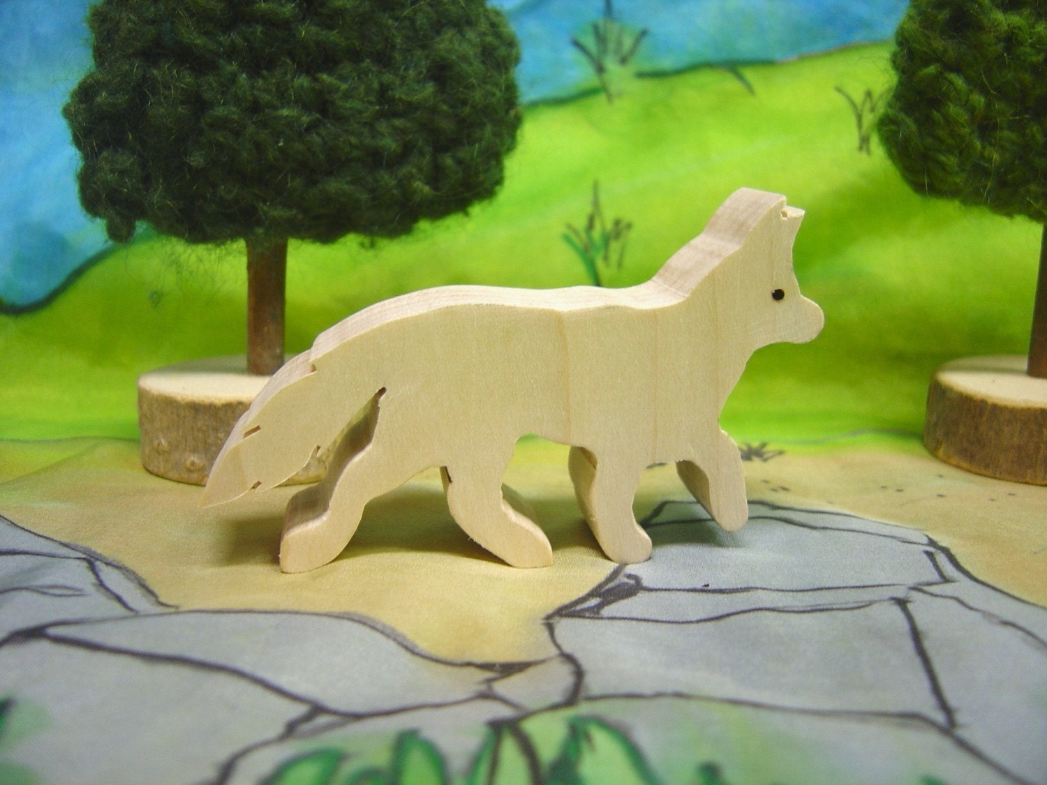 Fox ,  Wooden toy fox figurine