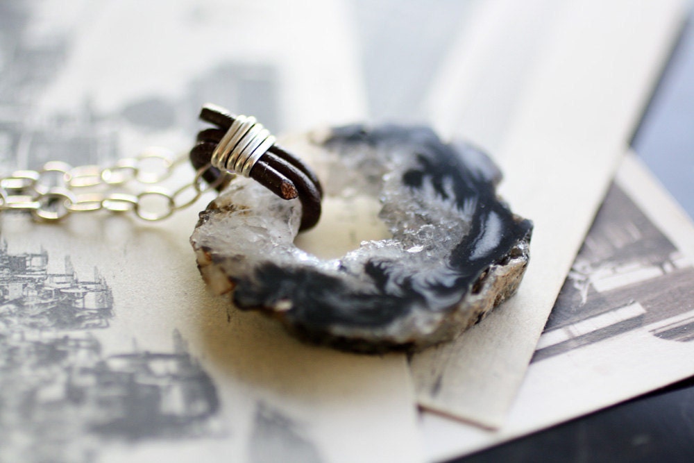 Sliced geode pendant necklace
