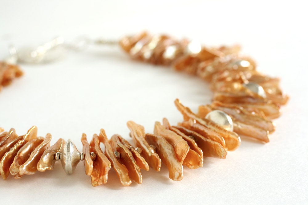 Pearl statement necklace in caramel orange