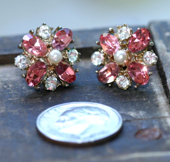 Vintage Pink Crystal Post Earrings