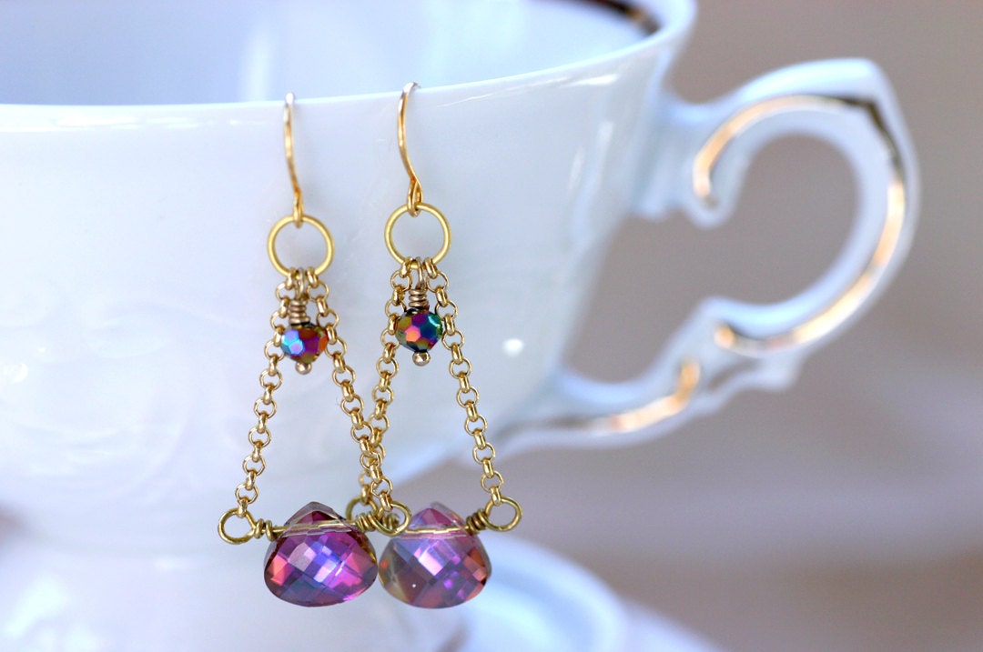 Fuchsia Gold Dangle Earrings