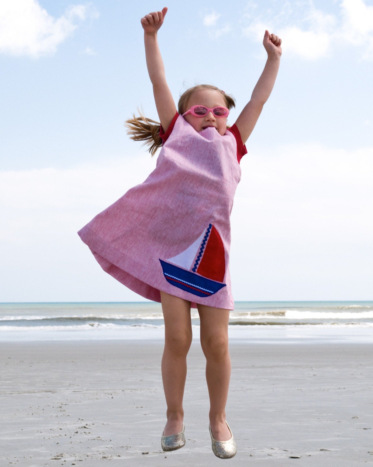 The Sailor Dress -  girls summer dress eco friendly nautical fashion / indie designer frock in red white and blue