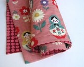 Baby QUILT / Matryoshka Dolls in Peach Coral Pink with Organic Cotton - Modern Kids Russian Doll Blanket Bedding