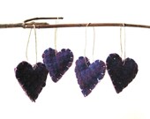 Plaid Purple Heart Felts - Wool Christmas Tree Ornaments SET of 4 - Fall Winter Home Decor - Rustic Love Decorations