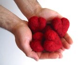 Handful of Red Hearts Wool Pebbles - SET of 5 Five in Deep Red Garnet - Father's Day Love and Wedding Decor