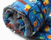 Sleepy Owls NAP MAT - Toddler Eco friendly Preschool Sleeping Pad Napmat - Woodland Forest Trees with Organic Denim