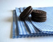 table NAPKINS - rustic gingham set of 4 in blue and white - for kitchen food dining and alfresco picnics (Father's Day gift idea)