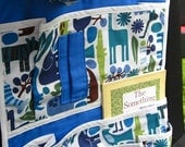 Kids Car Seat Organizer - Modern Handcrafted Travel Accessory with Pockets for Children and Baby - It's a Zoo in Here in Royal Blue