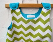 The Ava Dress - 2T Toddler Girls Dress in Green Chevron - Modern Kids Fashion in Olive and Turquoise Blue