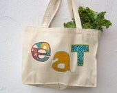 Organic Food Bag - tote bag / farmer's market summer bag in gold and turquoise blue (ONLY 1 - ready to ship)