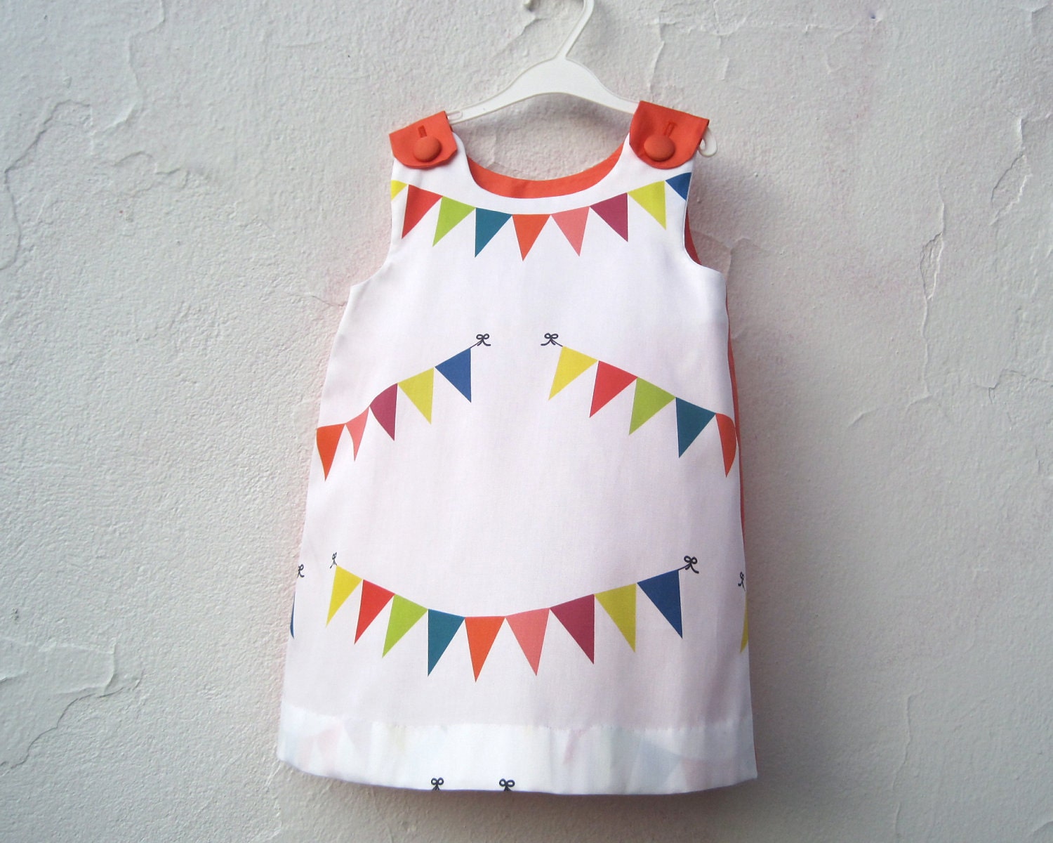The Dixie Dress - organic toddler girls dress rainbow flag bunting with orange / eco friendly summer carnival fair fashion (made to order)