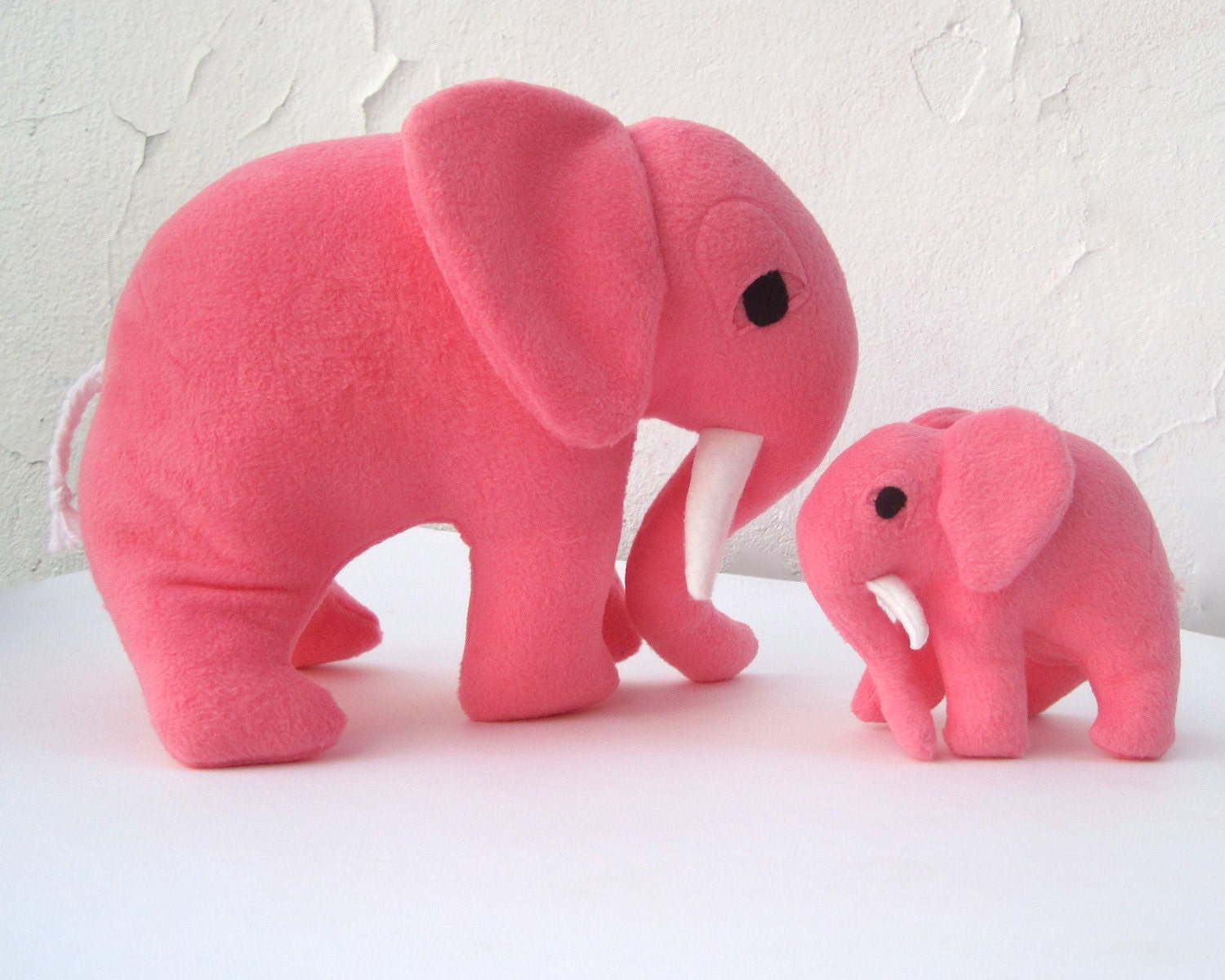 TOY stuffed animals elephants set of 2 - mommy and baby XL plush toys - Petaluma and Petunia in bright fuschia pink for modern kids