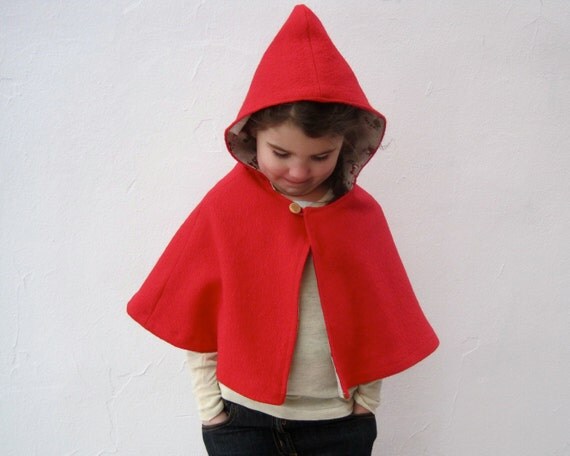 little red riding hood girls cape size 3T to 5T / boiled WOOL shrug with Japanese cotton lining / kids fairytale fashion