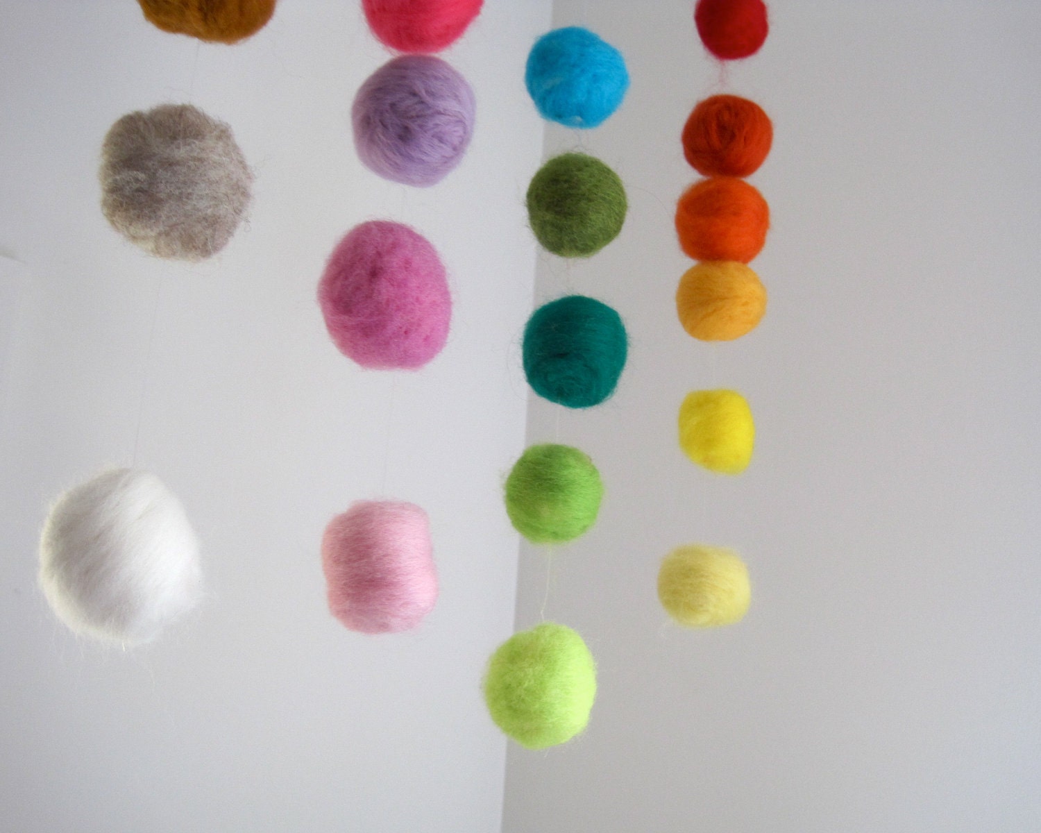 BABY MOBILE - giant felted rainbow balls wool nursery room home decor / Waldorf decoration handmade by SewnNatural