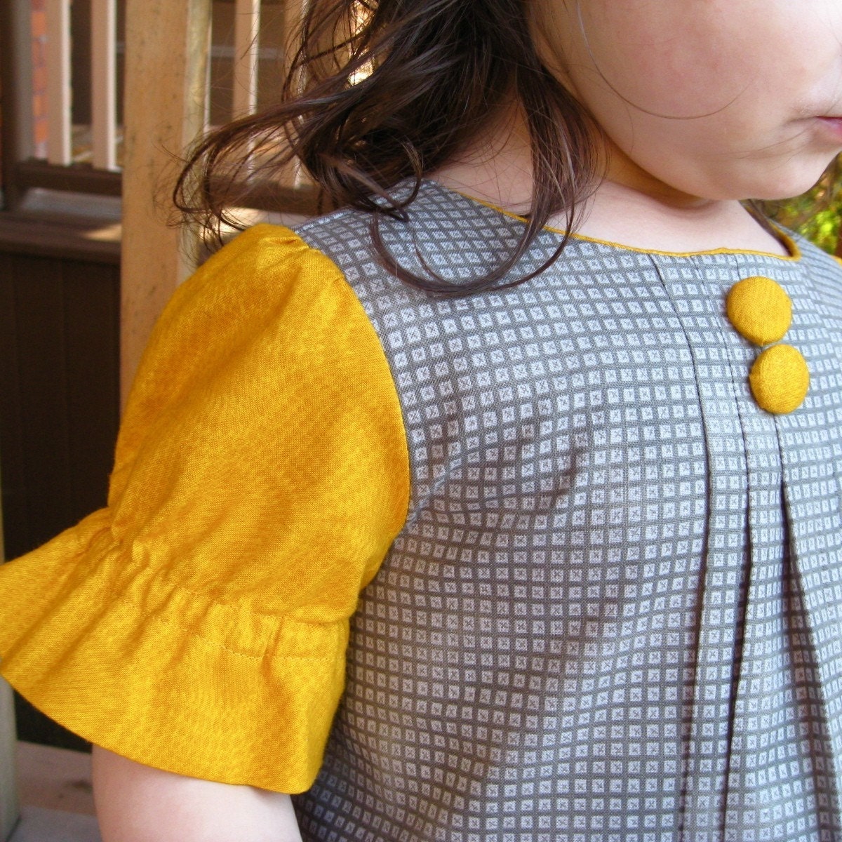 The Audrey Dress - girls mustard gray custom dress - handmade designer fashion (limited edition)